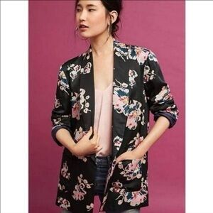 Anthropologie Ett:twa Black Floral Oversized Blazer Size XS